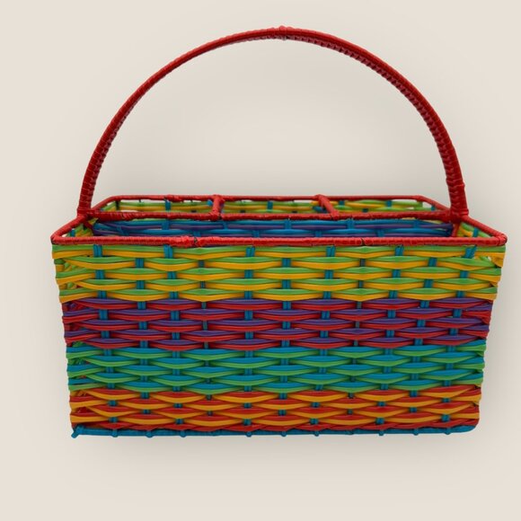 Woven Plastic Utensil and Napkin Basket With Handle Easter Spring Summer Party - Picture 5 of 7